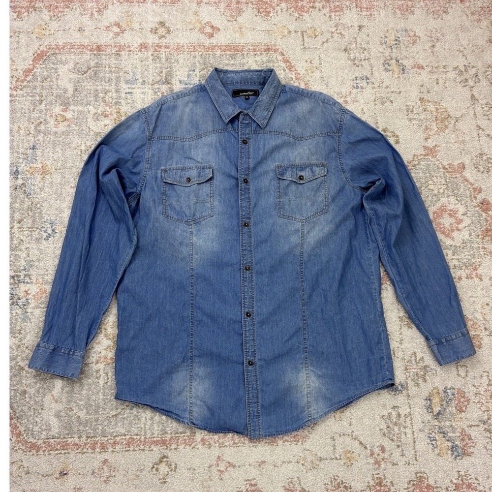 Rugged Coastal Denim Shirt Mens XXL Blue Light Wash Workwear Western Utility